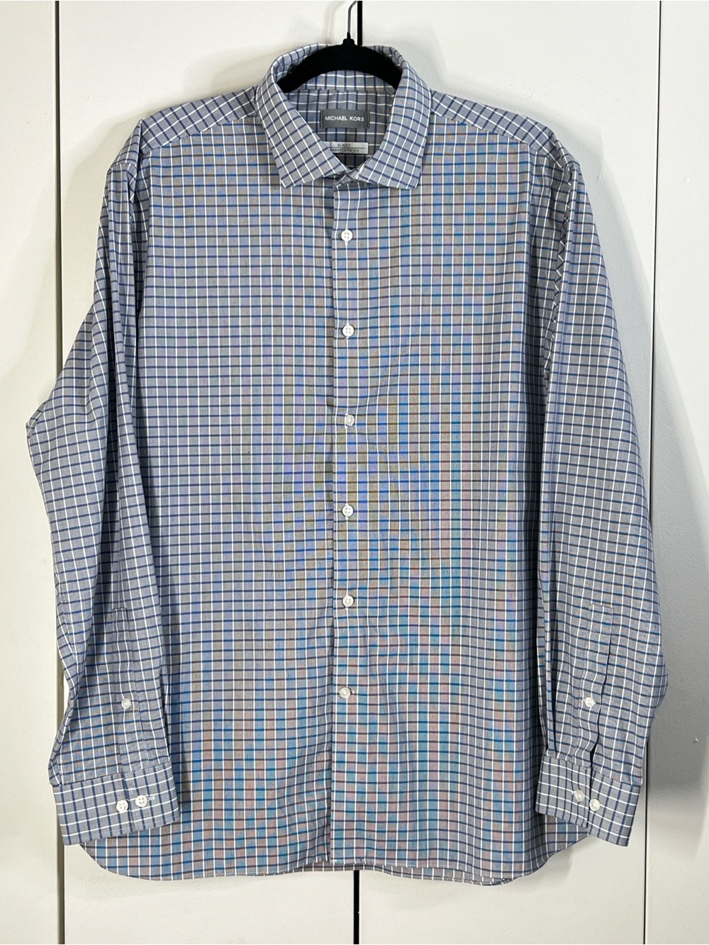 Michael Kors Men’s XL Blue Plaid Business Button up Dress Shirt